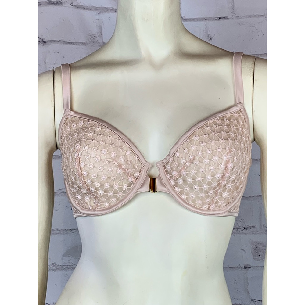 Victoria's Secret Womens Luxe Lingerie Demi Bra Beige Embroidered 32DD